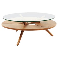 Adrian Pearsall Style Mid Century Glass and Walnut 2-Tier Coffee Table