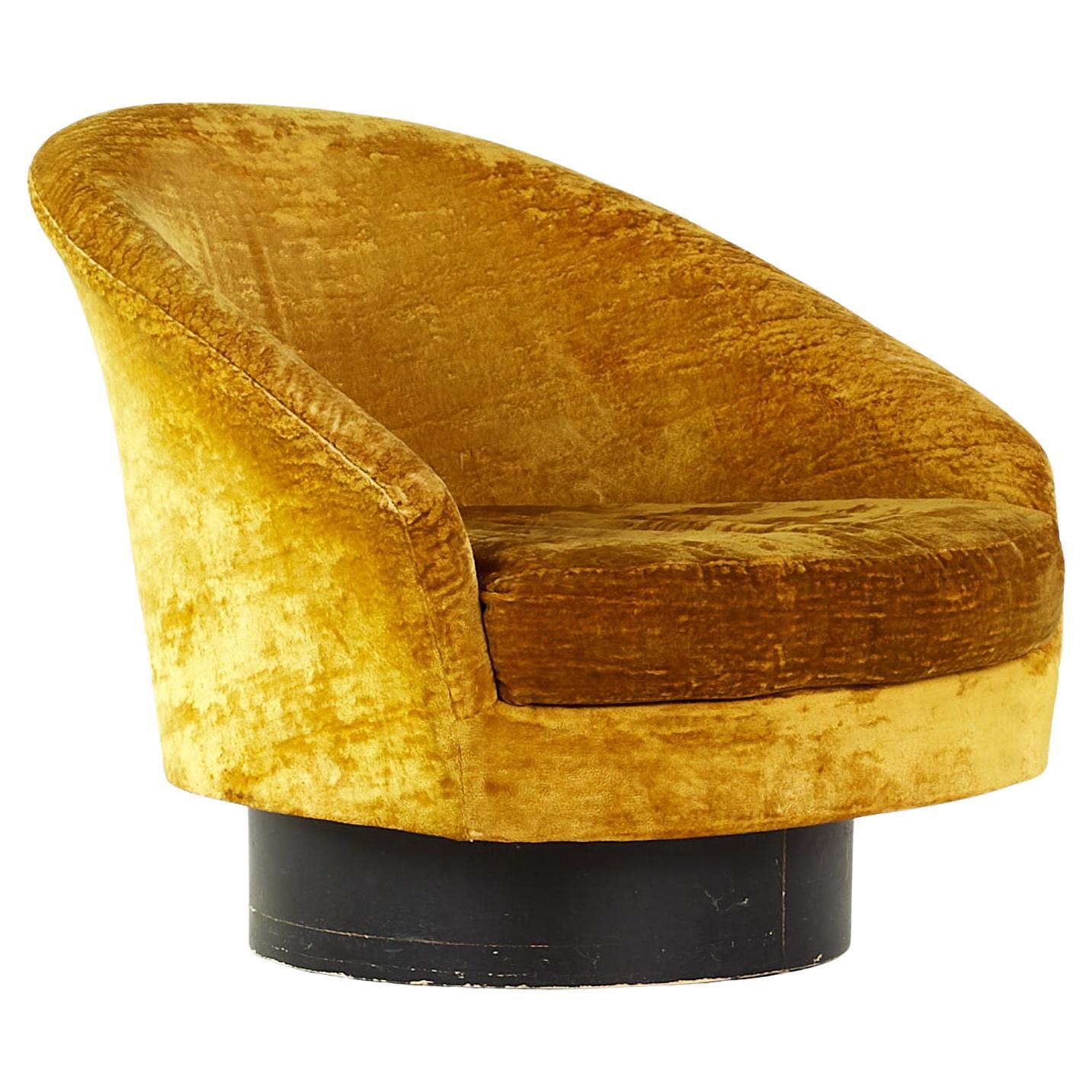 Adrian Pearsall Style Midcentury Gold Swivel Lounge Chair