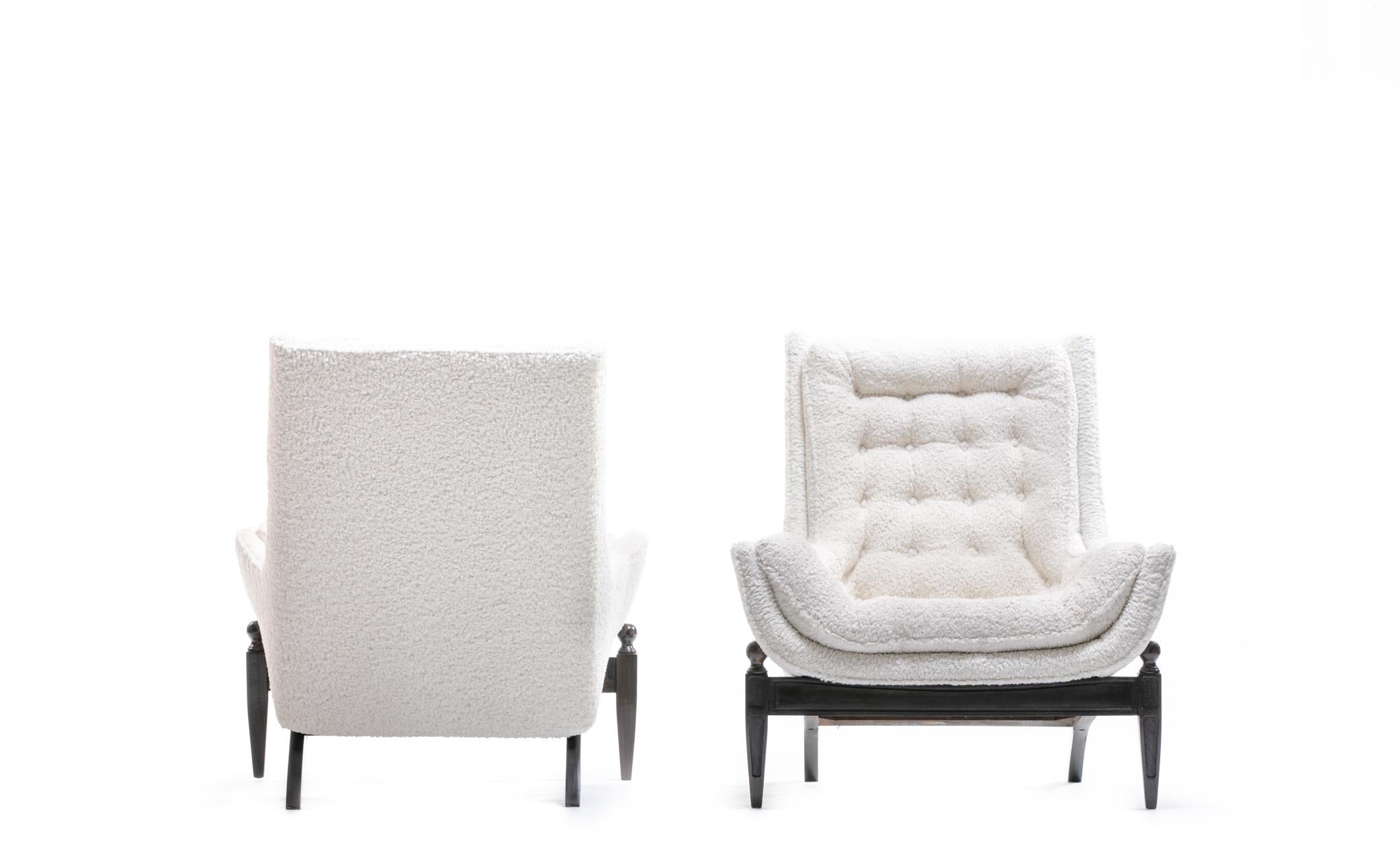 Adrian Pearsall Style Mid-Century Modern Chairs and Ottoman in Ivory Shearling 4