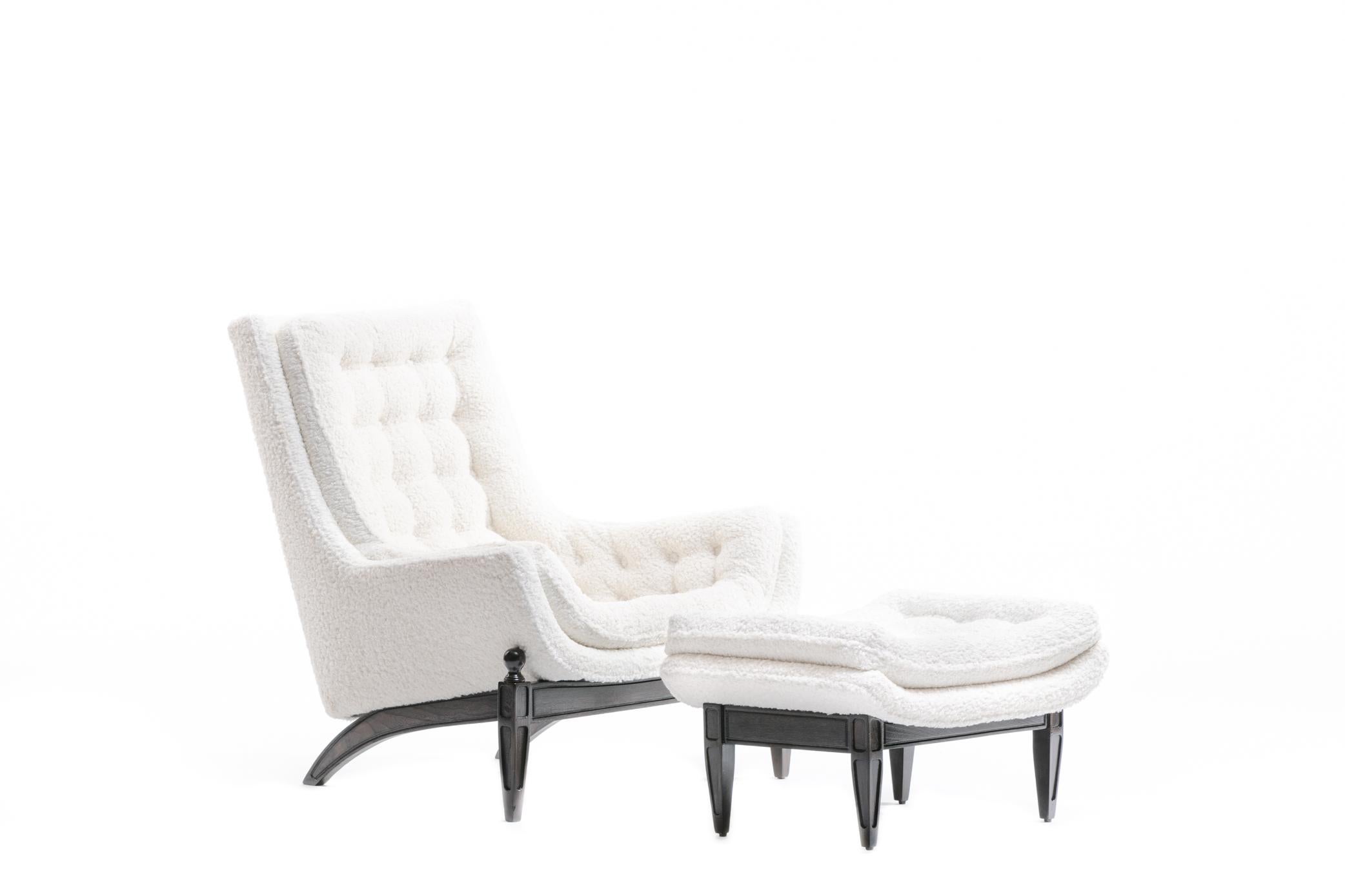 Adrian Pearsall Style Mid-Century Modern Chairs and Ottoman in Ivory Shearling 5