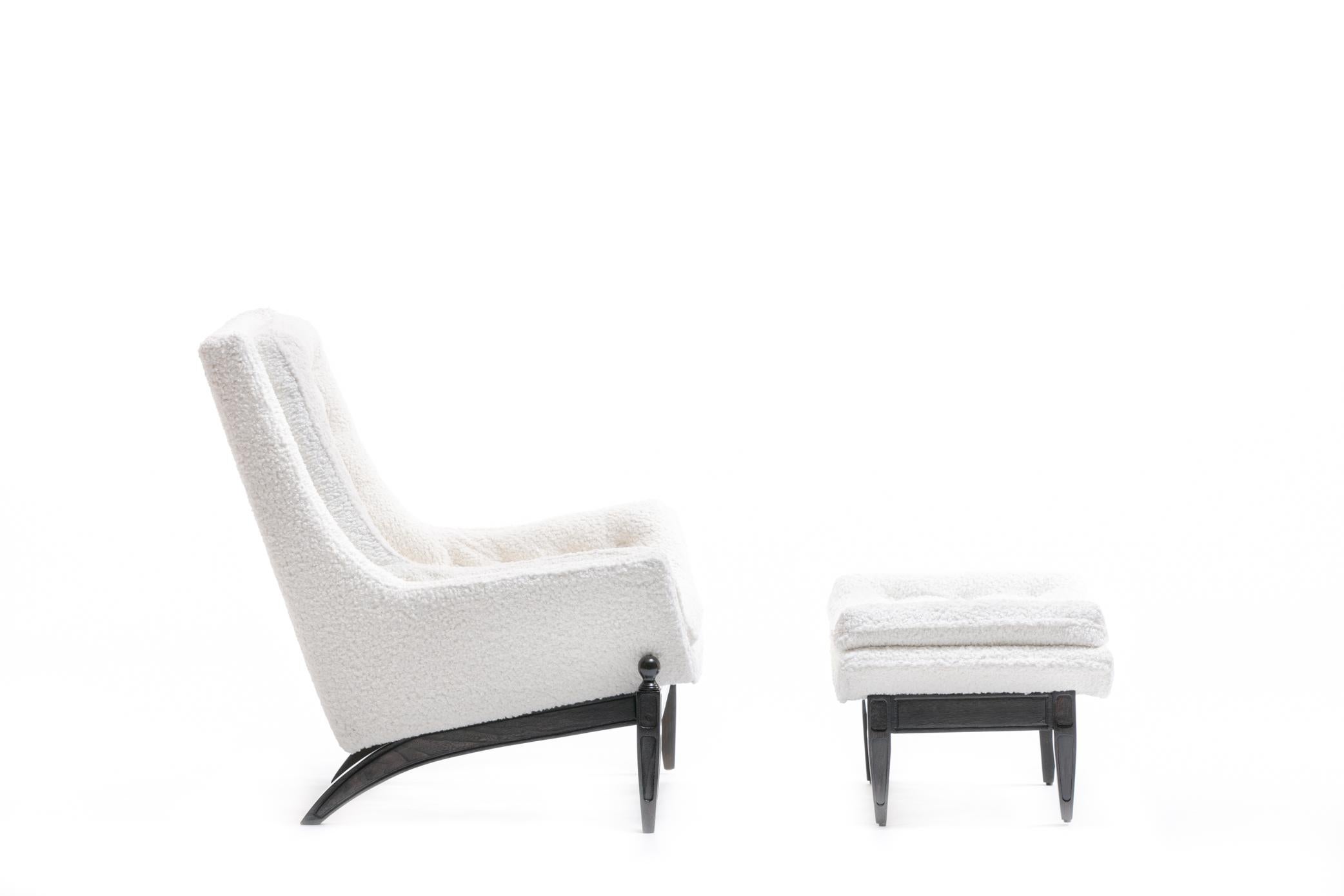 Adrian Pearsall Style Mid-Century Modern Chairs and Ottoman in Ivory Shearling 6