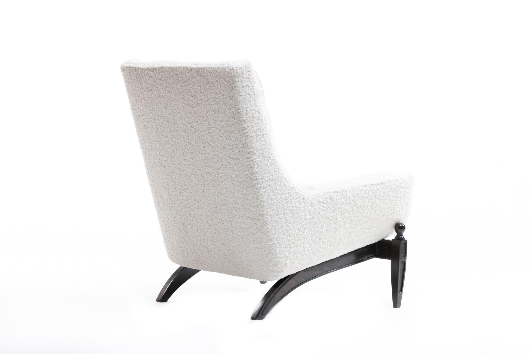 Adrian Pearsall Style Mid-Century Modern Chairs and Ottoman in Ivory Shearling 8