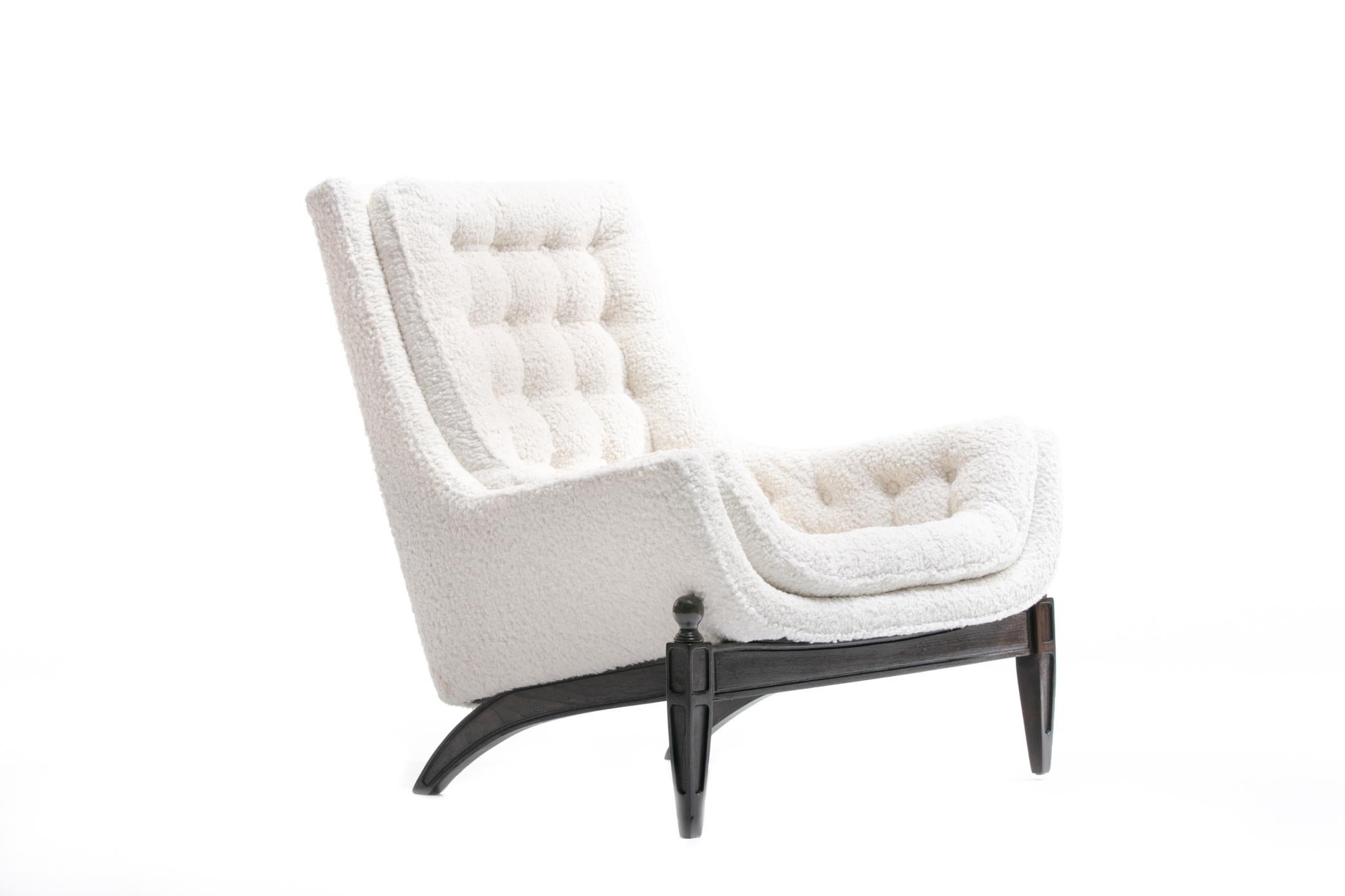 Adrian Pearsall Style Mid-Century Modern Chairs and Ottoman in Ivory Shearling 9