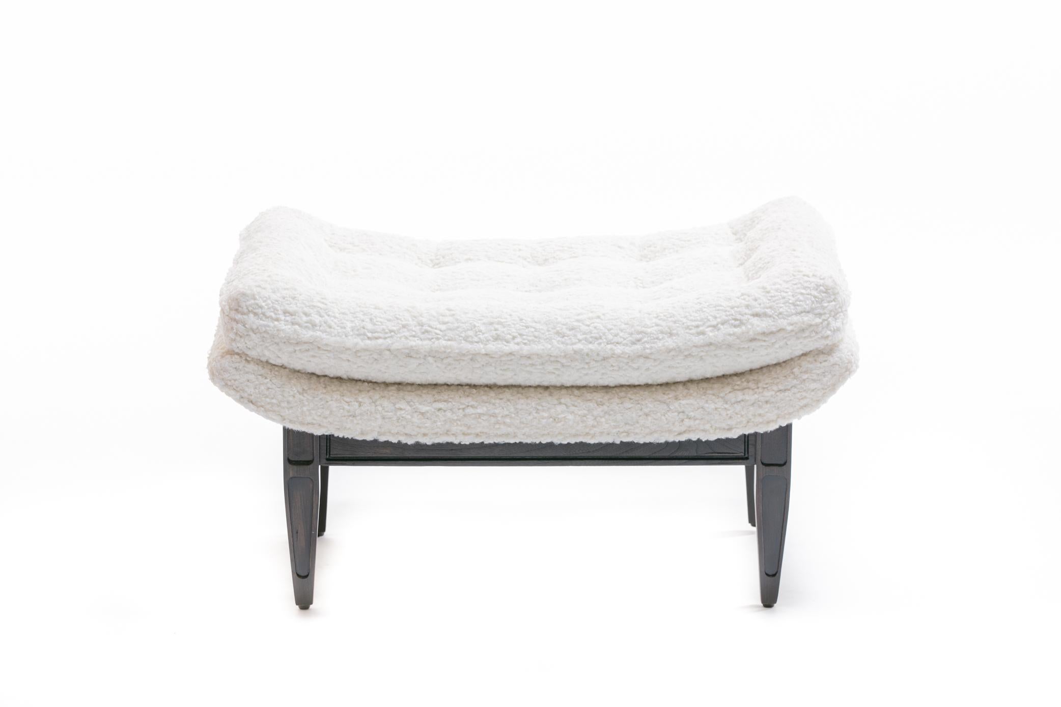 Adrian Pearsall Style Mid-Century Modern Chairs and Ottoman in Ivory Shearling 13