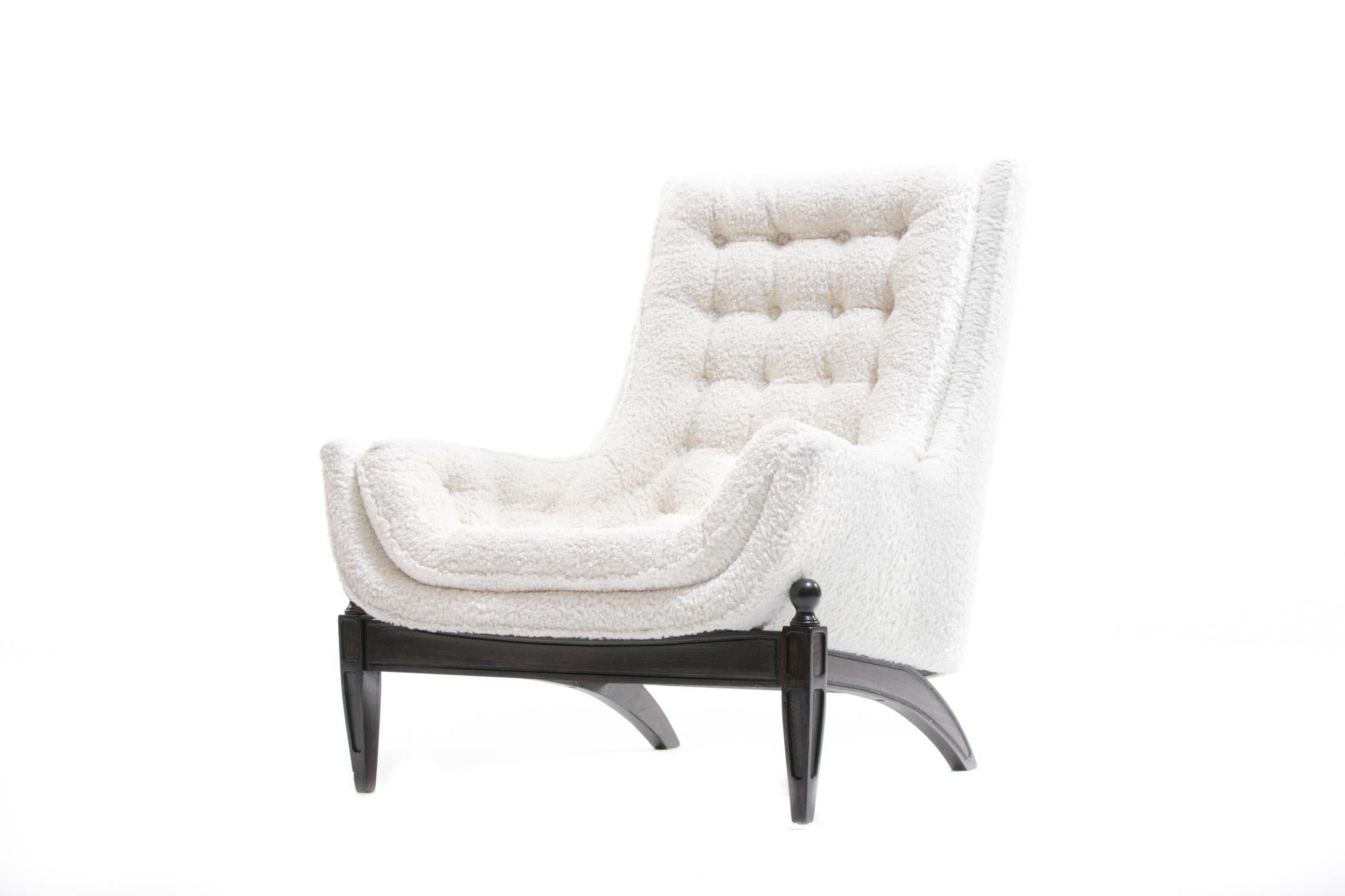 Mid-20th Century Adrian Pearsall Style Mid-Century Modern Chairs and Ottoman in Ivory Shearling