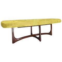 Adrian Pearsall Style Mid-Century Modern Chartreuse Sculpted Walnut Bench
