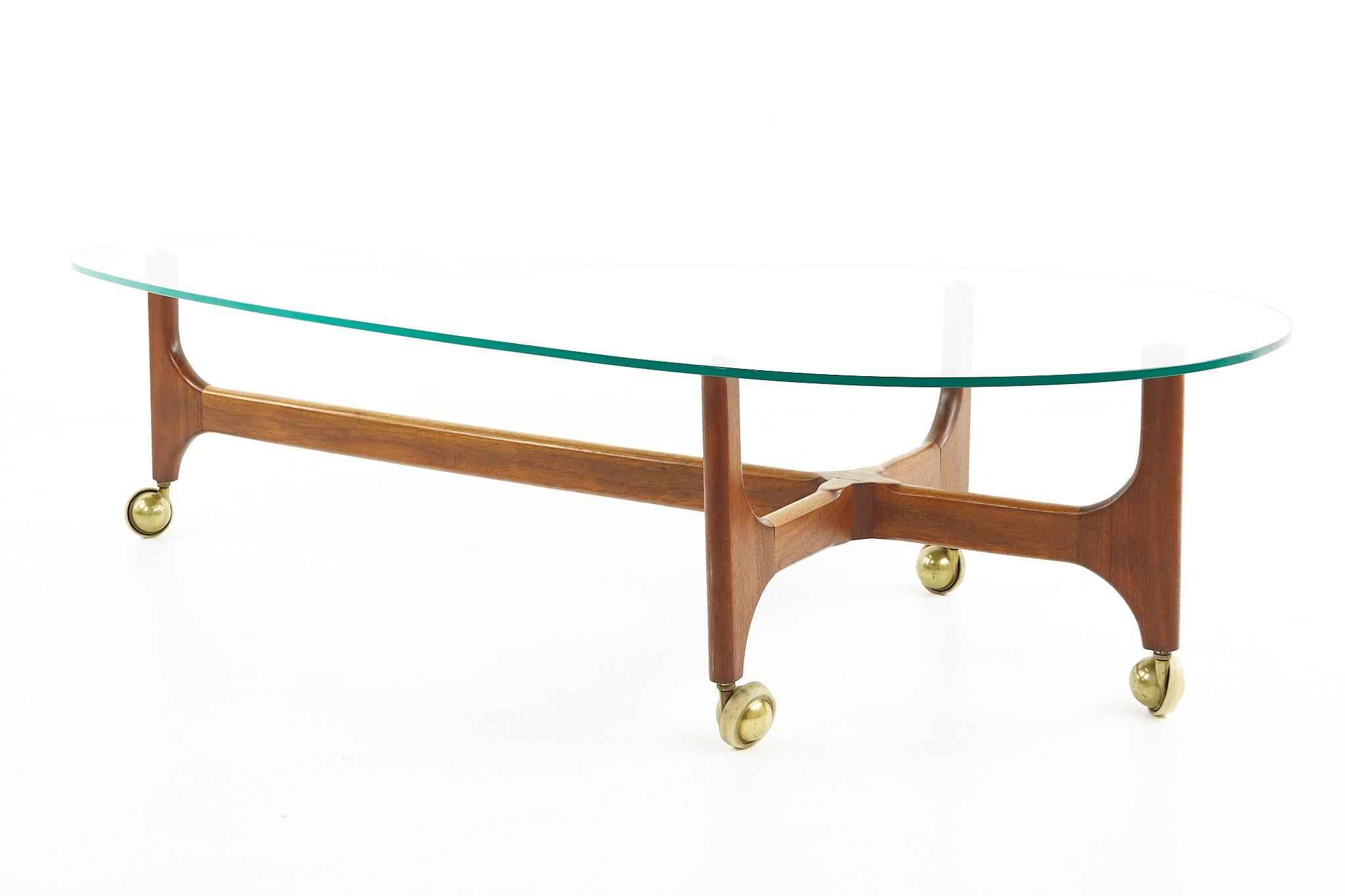 Mid-Century Modern Adrian Pearsall Style Mid Century Walnut and Brass Biomorphic Coffee Table