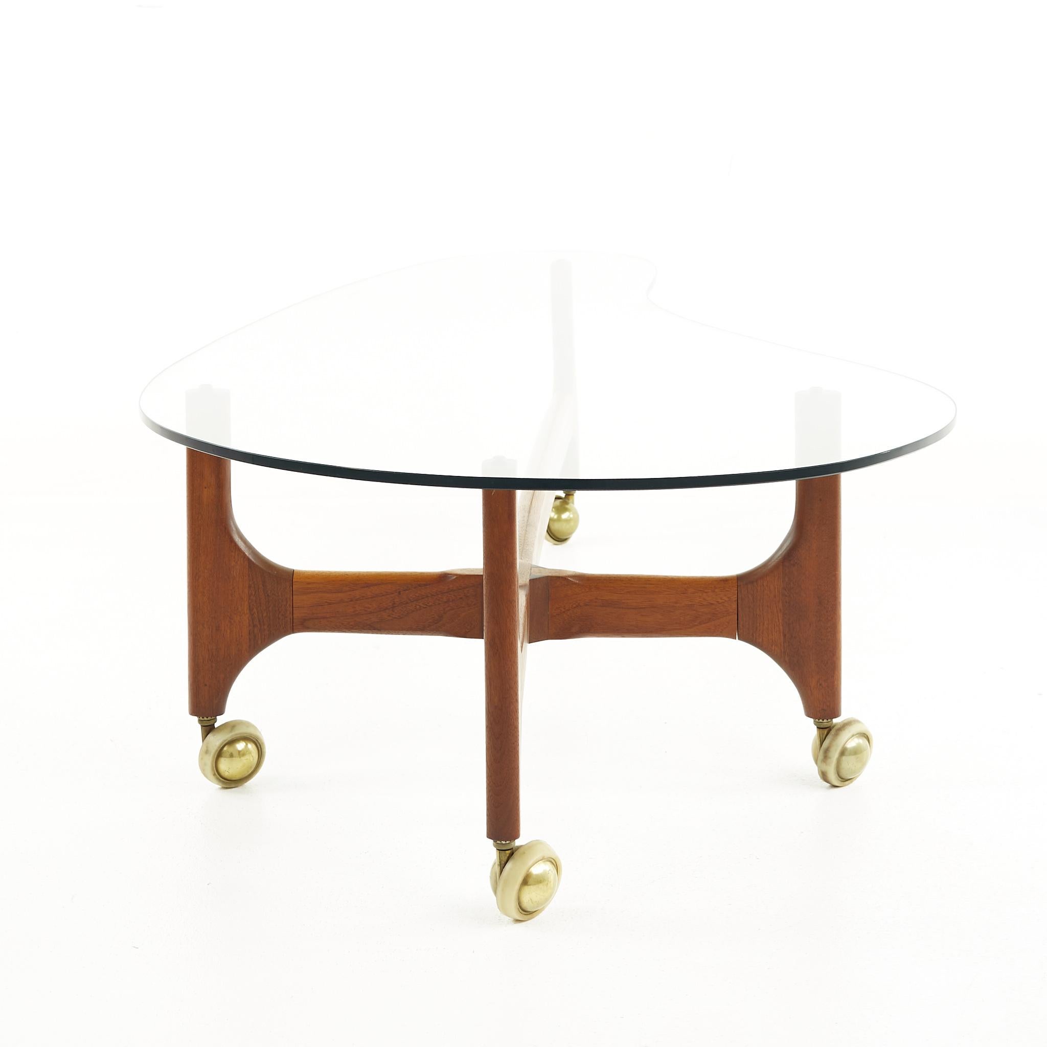 American Adrian Pearsall Style Mid Century Walnut and Brass Biomorphic Coffee Table