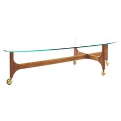 Adrian Pearsall Style Mid Century Walnut and Brass Biomorphic Coffee Table