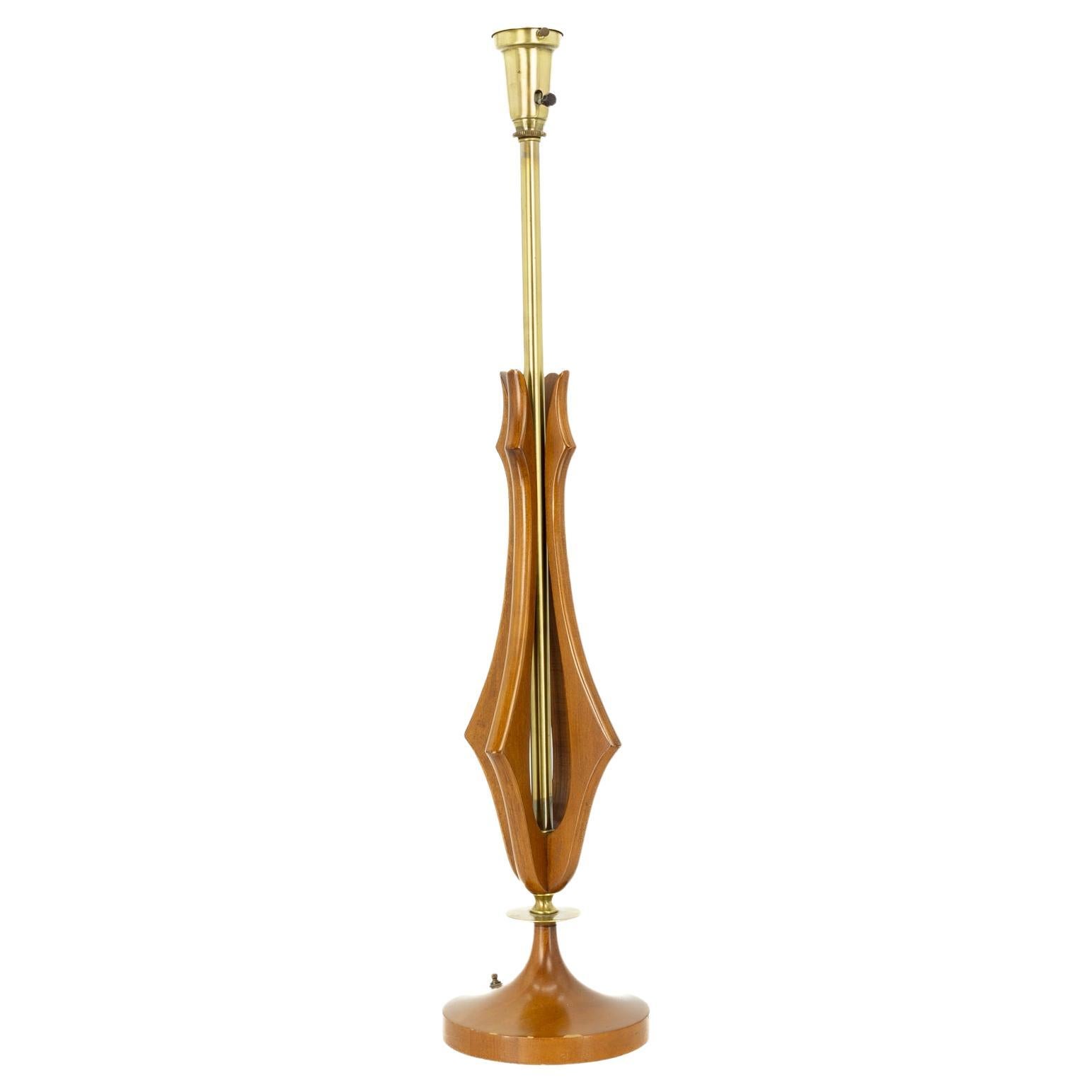 Adrian Pearsall Style Mid Century Walnut and Brass Table Lamp For Sale