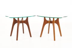 Adrian Pearsall Style Mid Century Walnut and Glass Stingray End Tables - Pair
