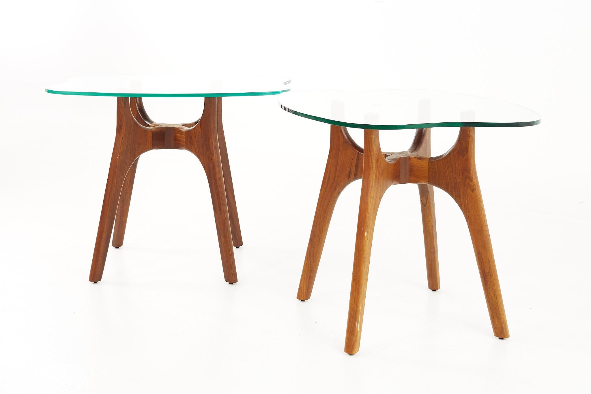 Mid-Century Modern Adrian Pearsall Style Mid Century Walnut and Glass Stingray End Tables, a Pair For Sale