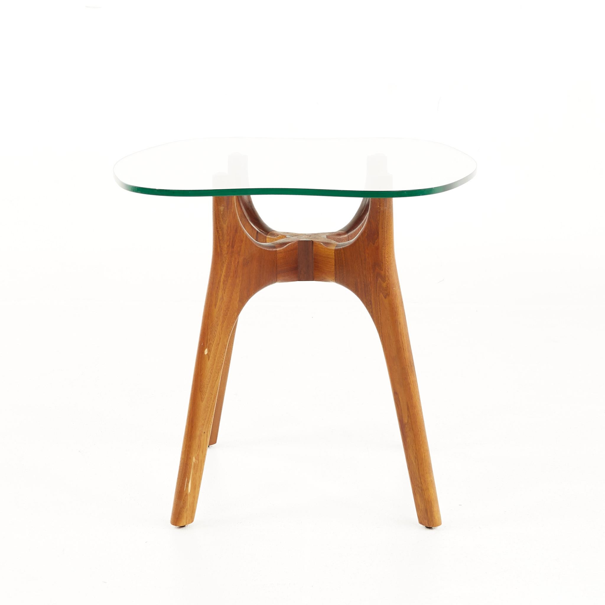 American Adrian Pearsall Style Mid Century Walnut and Glass Stingray End Tables, a Pair For Sale