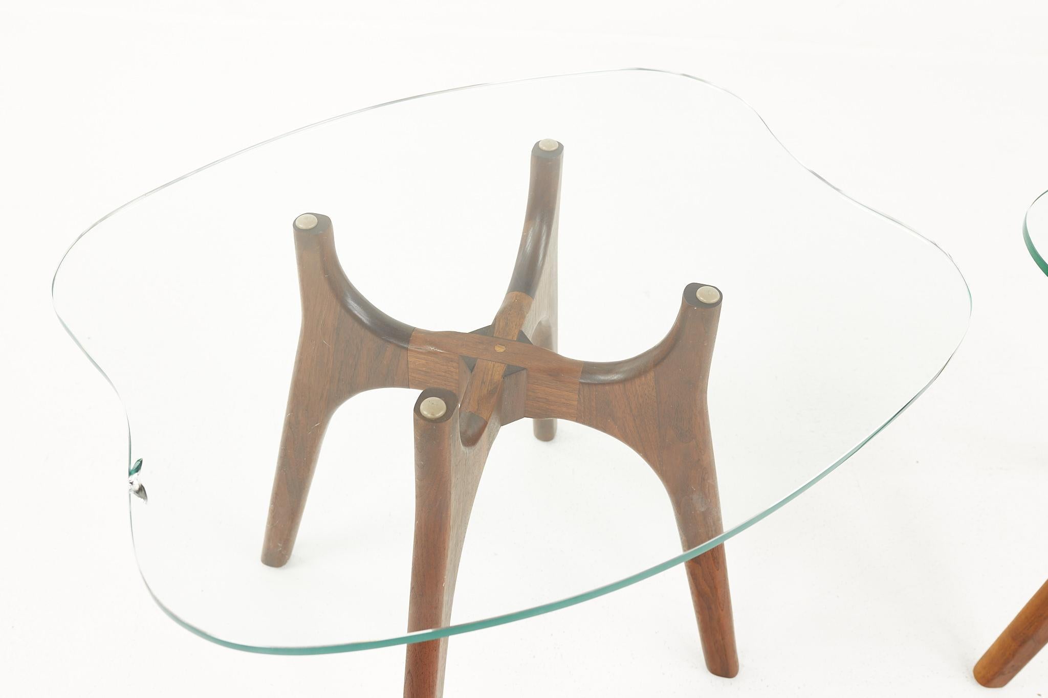 Adrian Pearsall Style Mid Century Walnut and Glass Stingray End Tables, a Pair For Sale 1