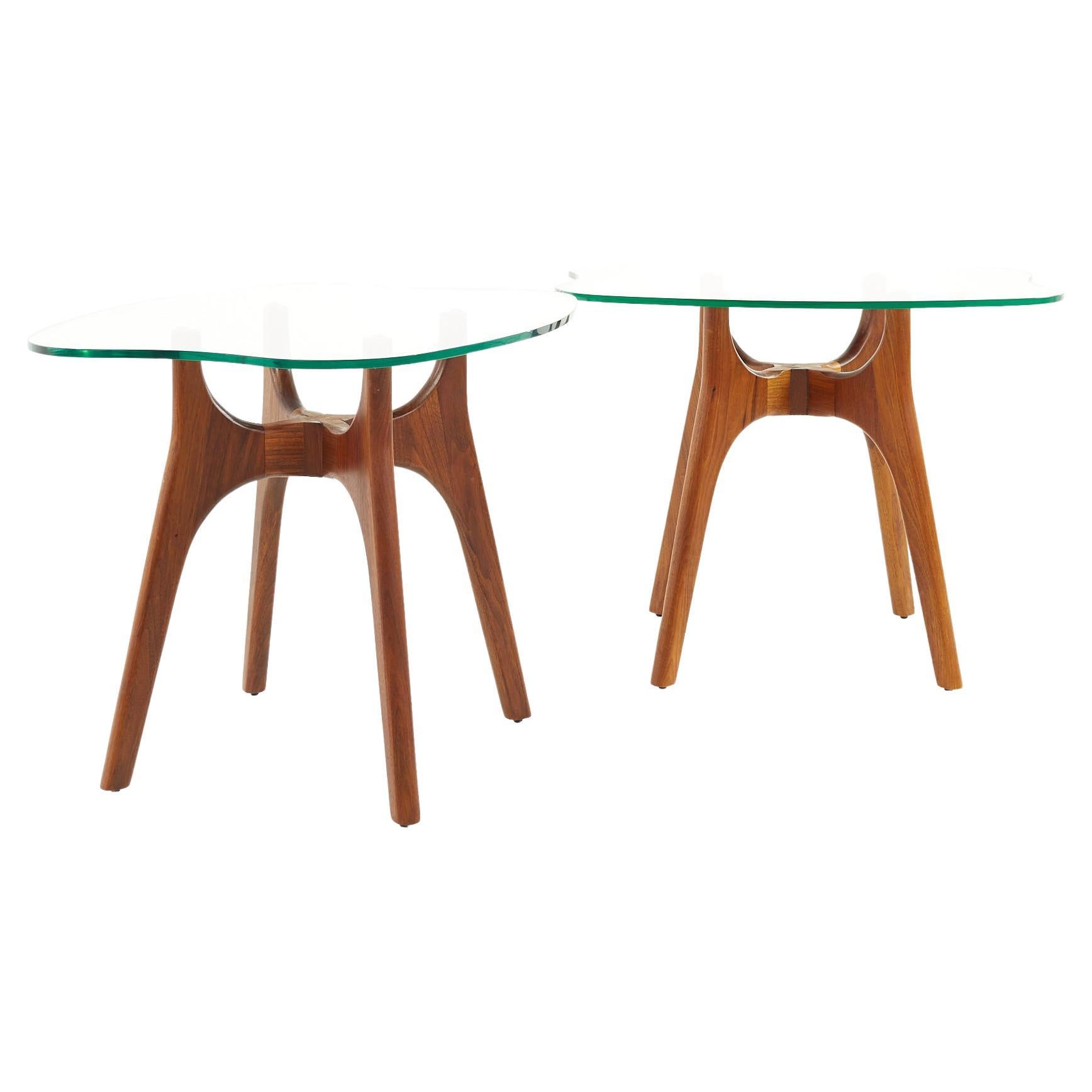 Adrian Pearsall Style Mid Century Walnut and Glass Stingray End Tables, a Pair