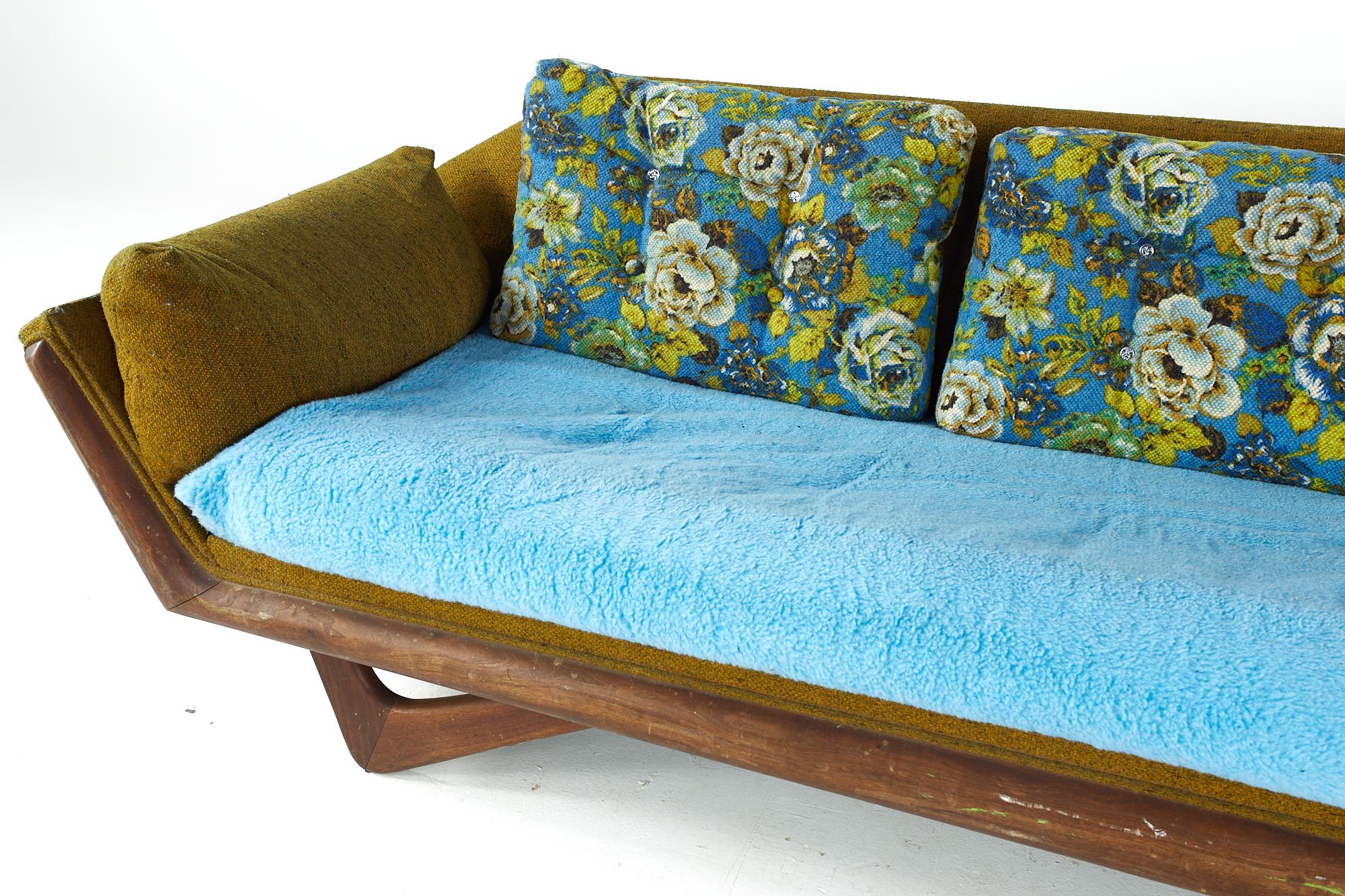 Upholstery Adrian Pearsall Style Midcentury Walnut Gondola Sofa For Sale