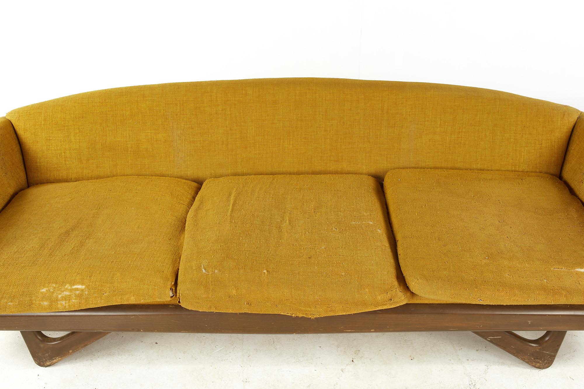 Upholstery Adrian Pearsall Style Mid Century Walnut Gondola Sofa For Sale
