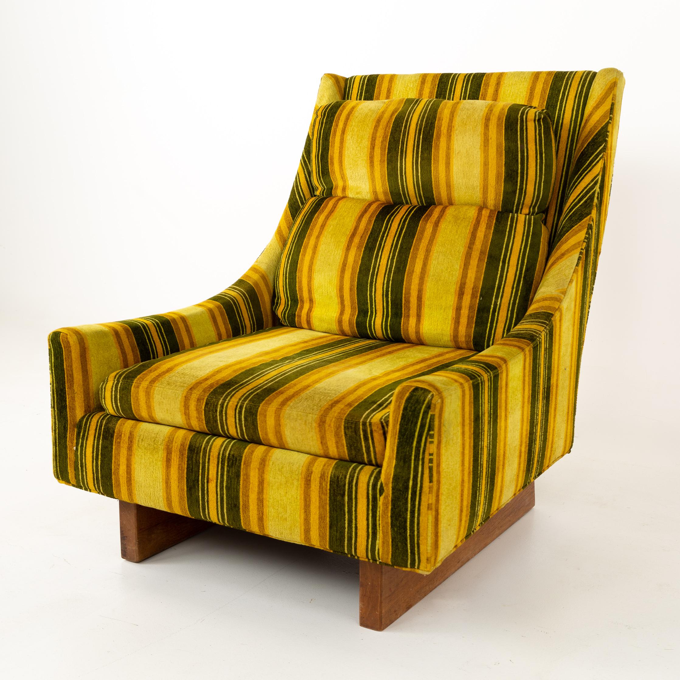 American Adrian Pearsall Style Mid Century Walnut Sleigh Leg Lounge Chair and Ottoman