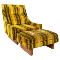 Adrian Pearsall Style Mid Century Walnut Sleigh Leg Lounge Chair and Ottoman