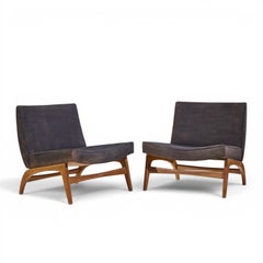 Adrian Pearsall Style Mid Century Walnut Slipper Chairs - Pair
