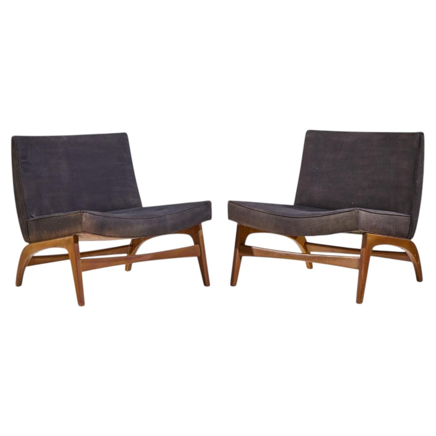 Adrian Pearsall Style Mid Century Walnut Slipper Chairs - Pair For Sale