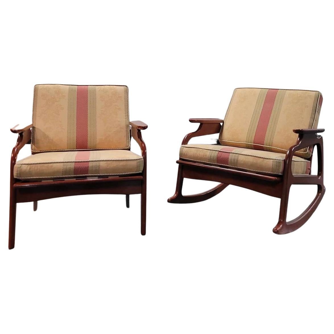 Adrian Pearsall Style Armchair & Rocking Chair, a Pair For Sale