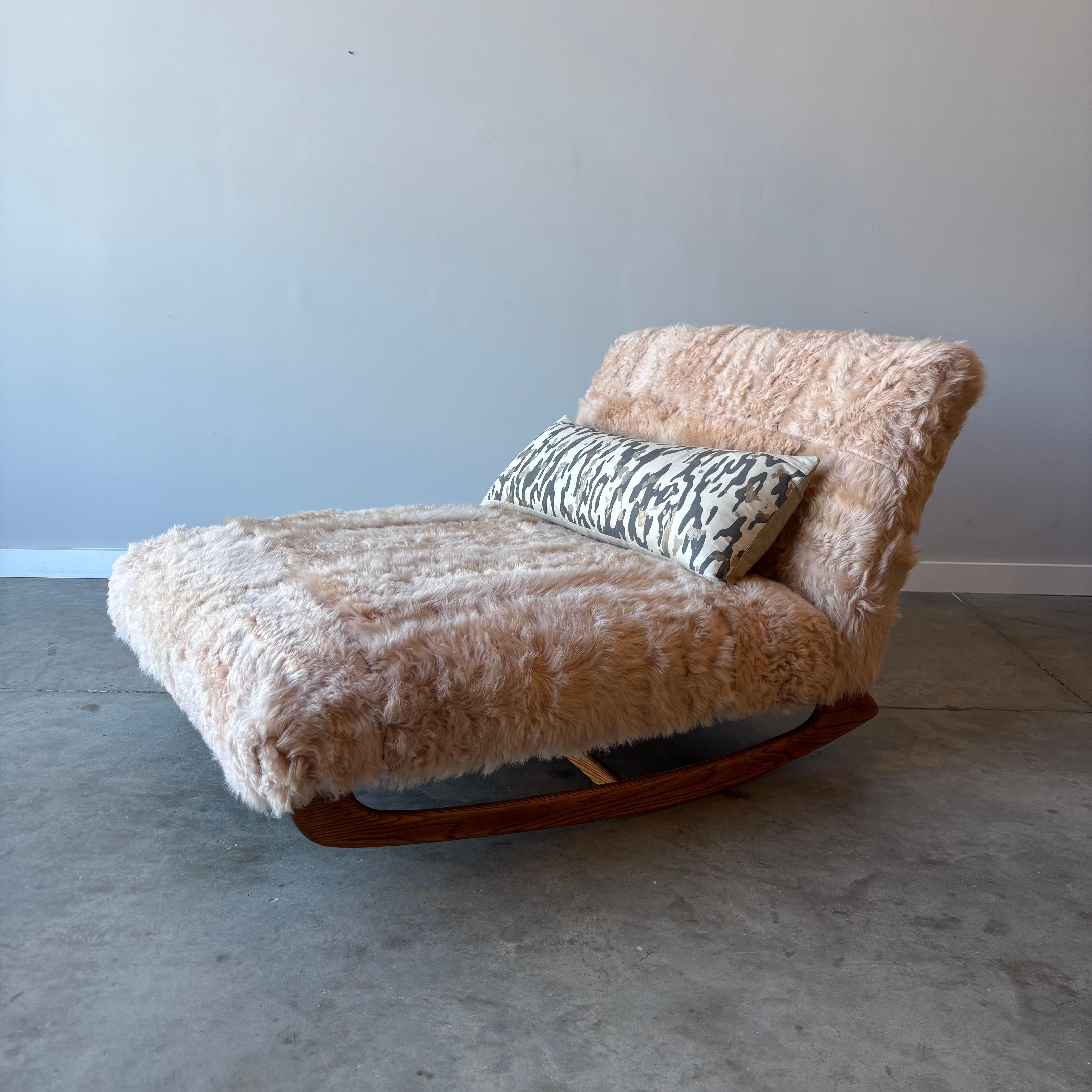 Adrian Pearsall Style Rocking Chaise in Blush Sheepskin 2