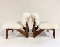 Adrian Pearsall Style Sculptural Chairs Restored in Brazilian Sheepskin, Pair