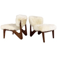 Adrian Pearsall Style Sculptural Chairs Restored in Brazilian Sheepskin, Pair