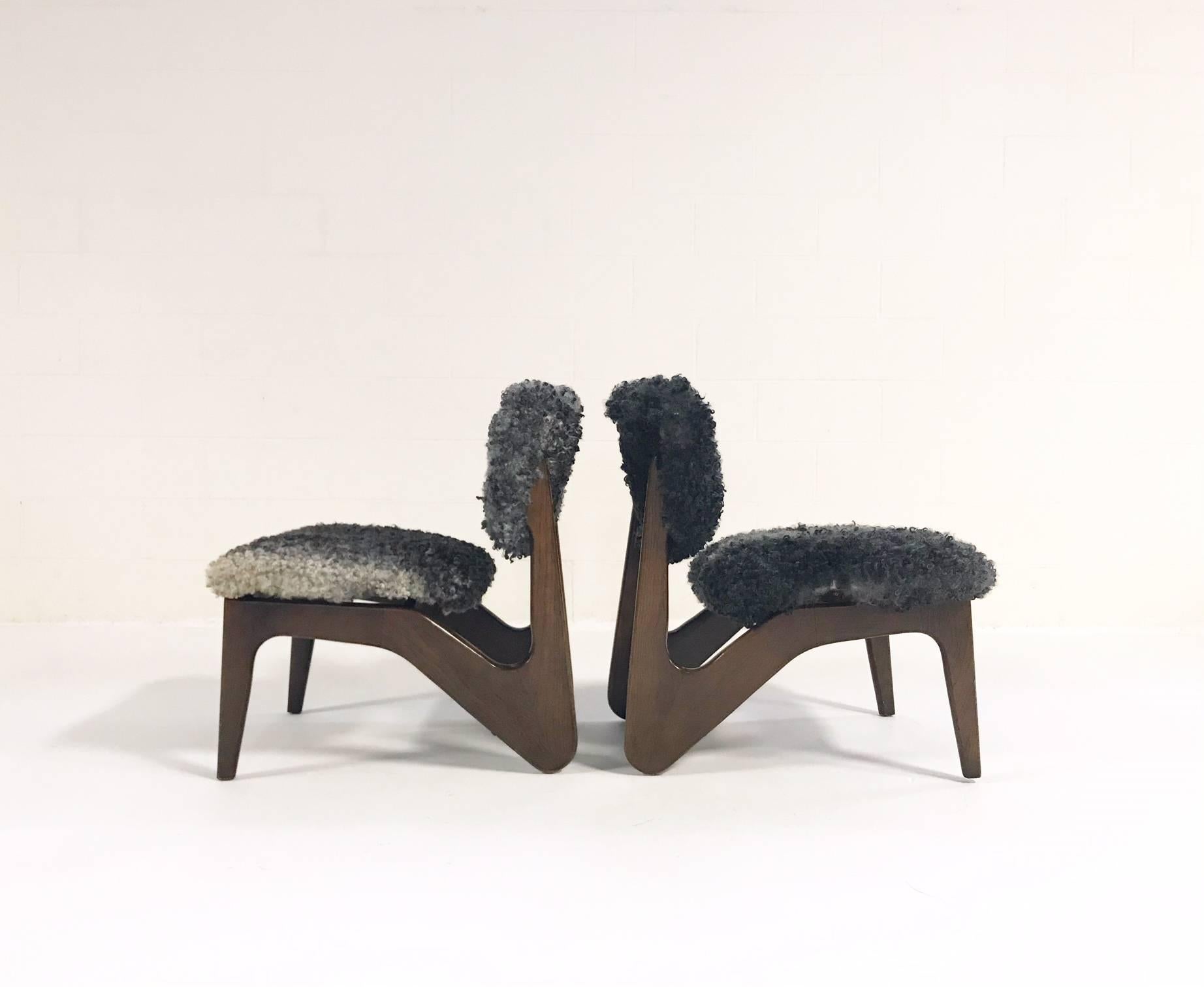 Adrian Pearsall Style Sculptural Chairs Restored in Gotland Sheepskin, Pair 2