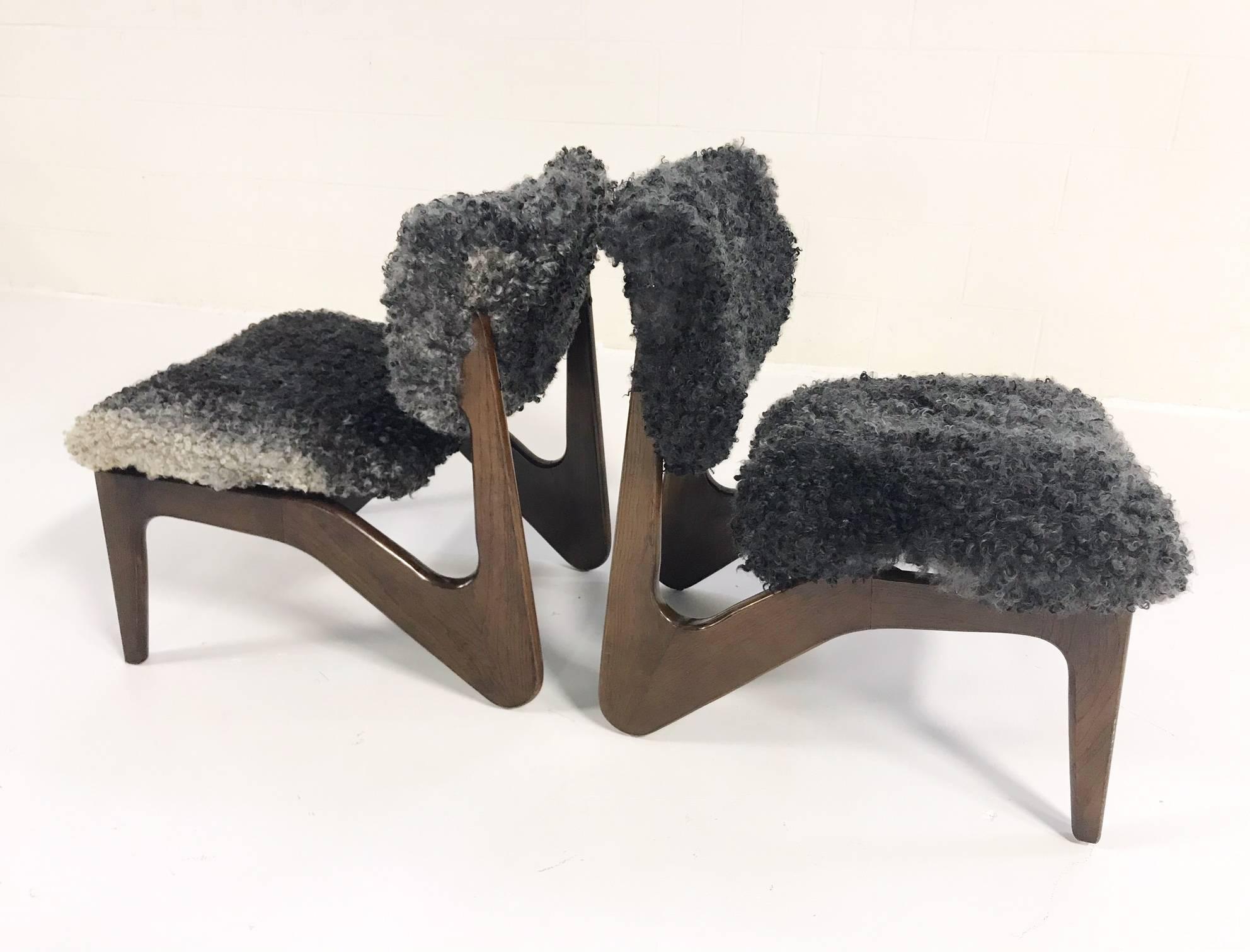 Adrian Pearsall Style Sculptural Chairs Restored in Gotland Sheepskin, Pair 3