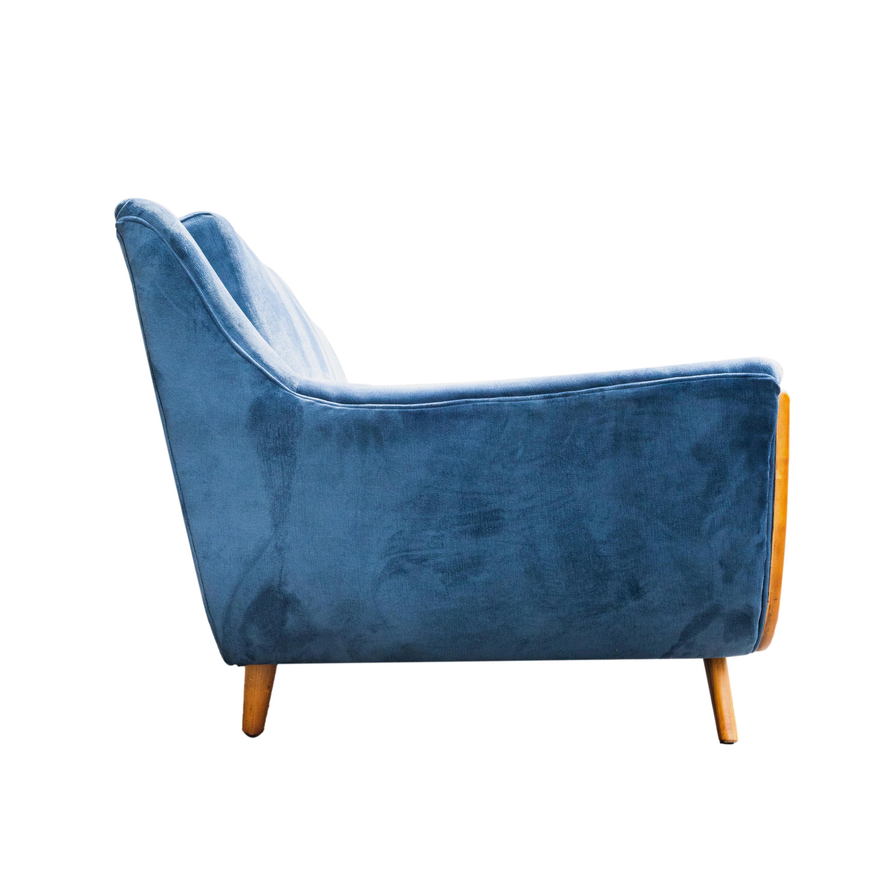 American Adrian Pearsall-Style Sofa Newly Reupholstered in Blue Velvet, ca. 1960