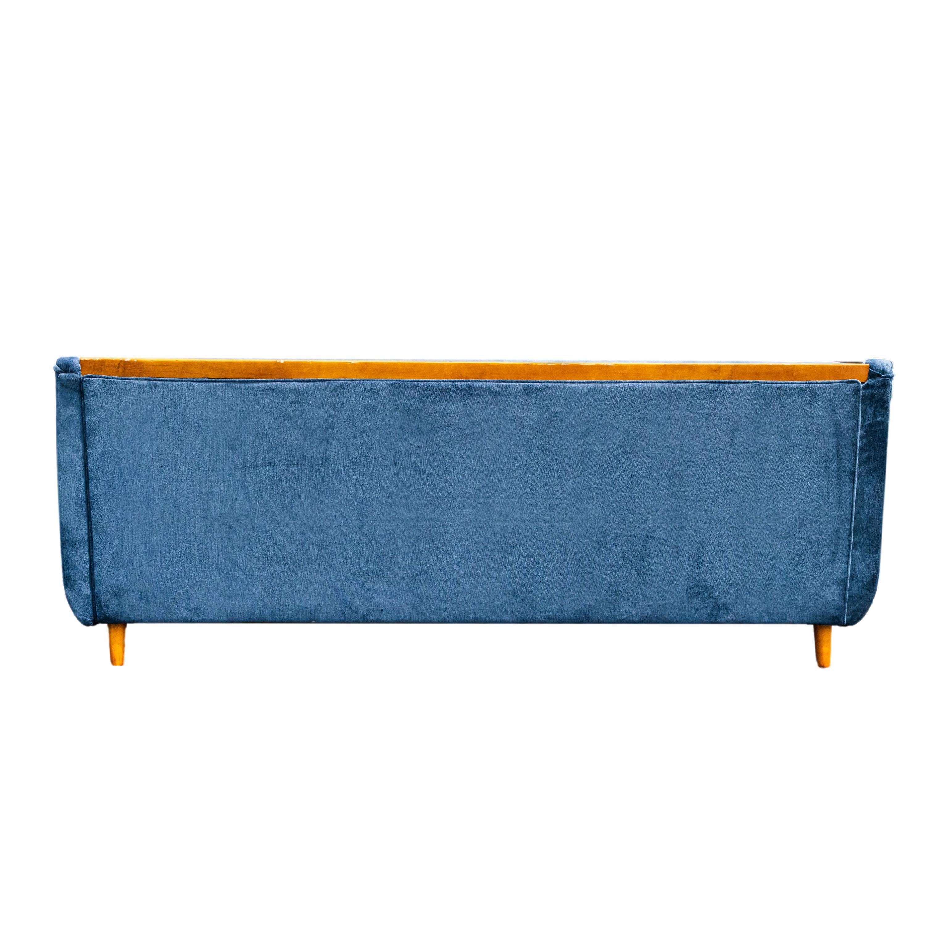 Adrian Pearsall-Style Sofa Newly Reupholstered in Blue Velvet, ca. 1960 In Good Condition In Banner Elk, NC