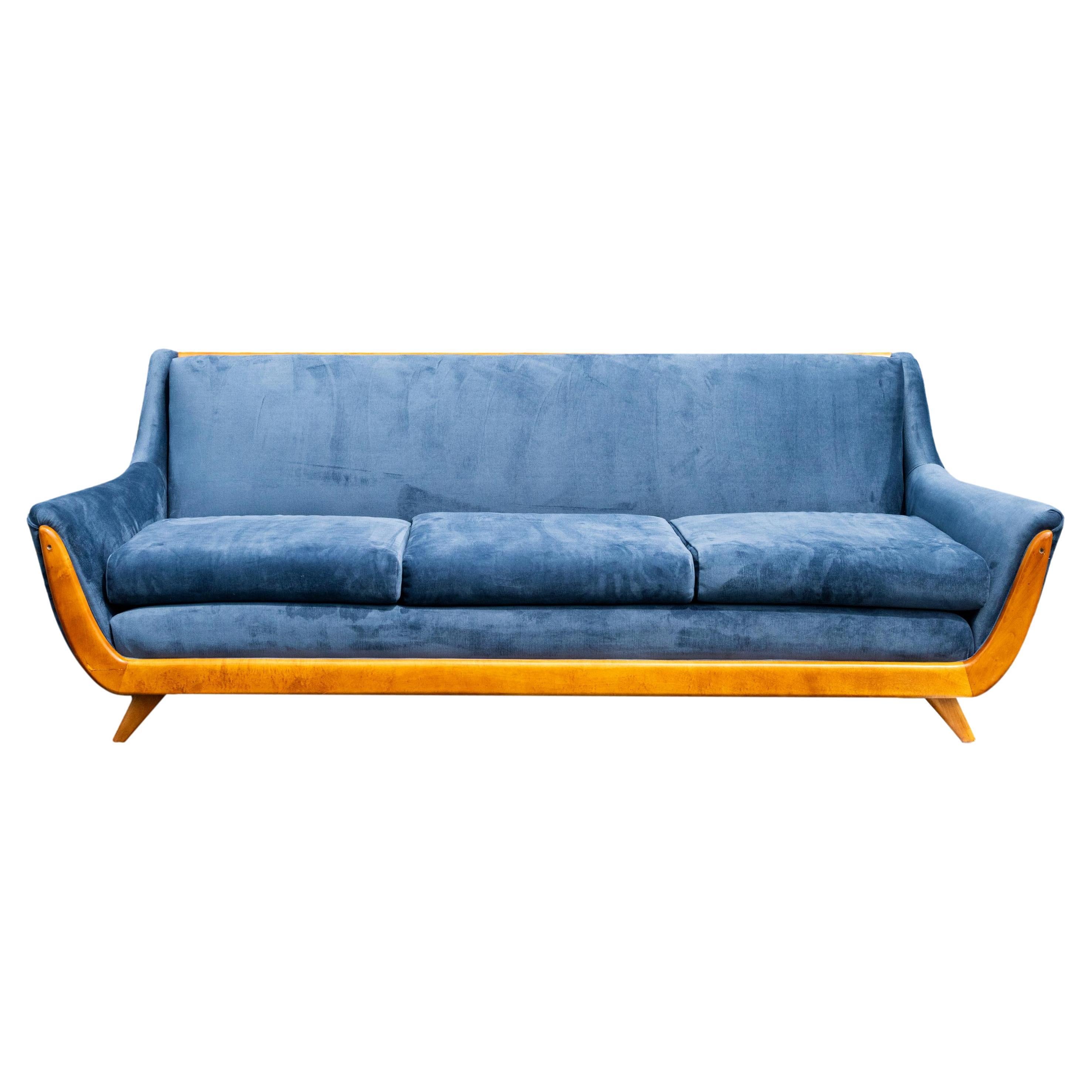 Adrian Pearsall-Style Sofa Newly Reupholstered in Blue Velvet, ca. 1960