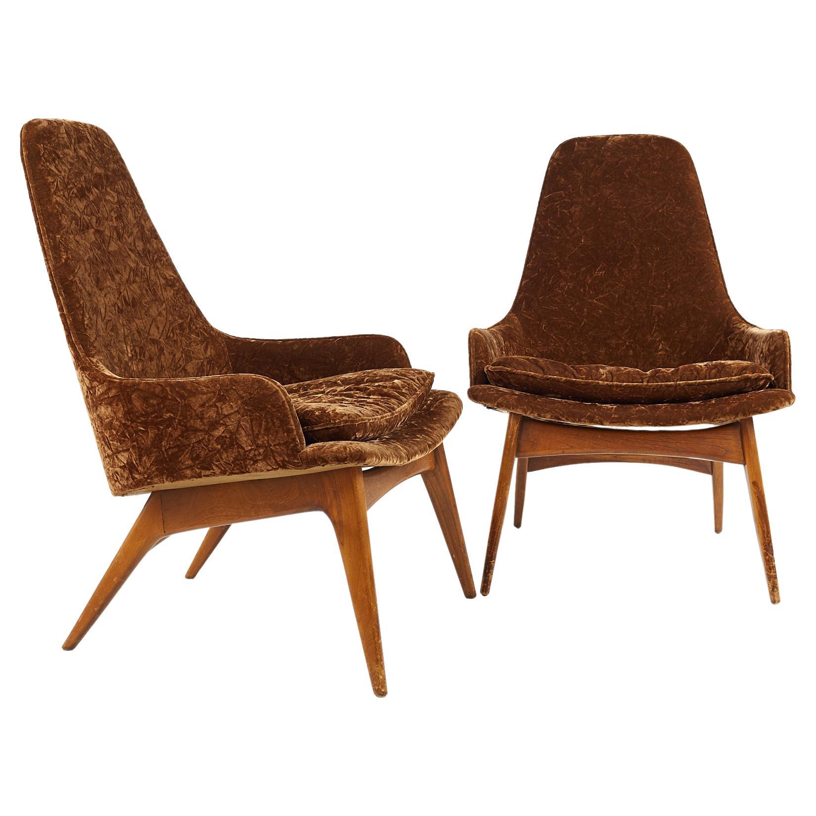 Adrian Pearsall Style Steinhafels Mid Century High Back Occasional Lounge Chairs