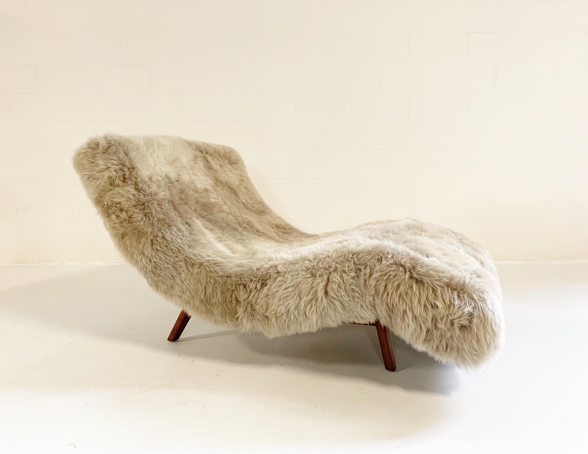 American Adrian Pearsall Style Wave Chaise Lounge in New Zealand Sheepskin
