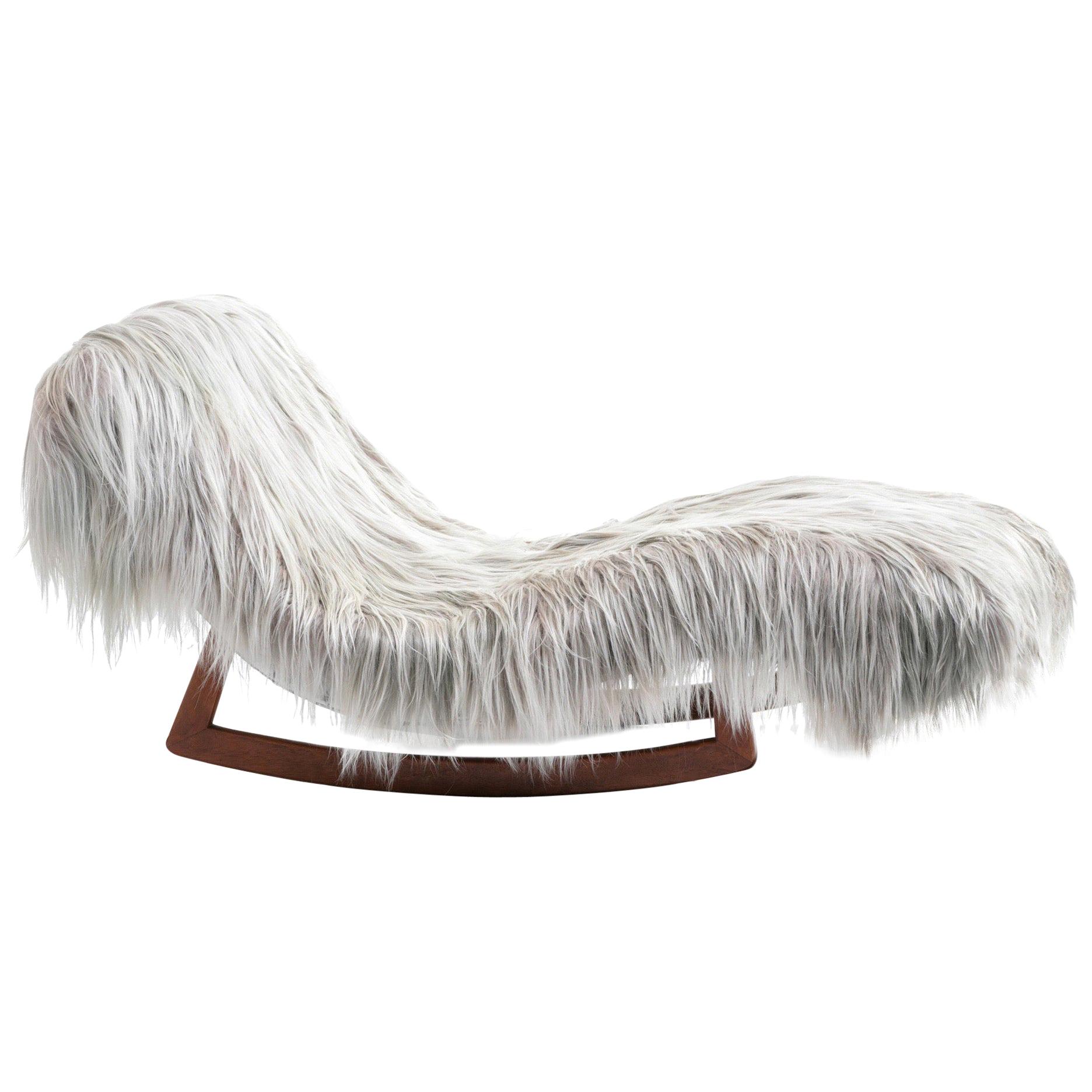 Vintage Adrian Pearsall Style Wave Rocking Chaise in Silber lange Haare Ziege Pelz