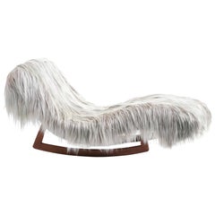 Vintage Adrian Pearsall Style Wave Rocking Chaise in Silver Long Hair Goat Fur