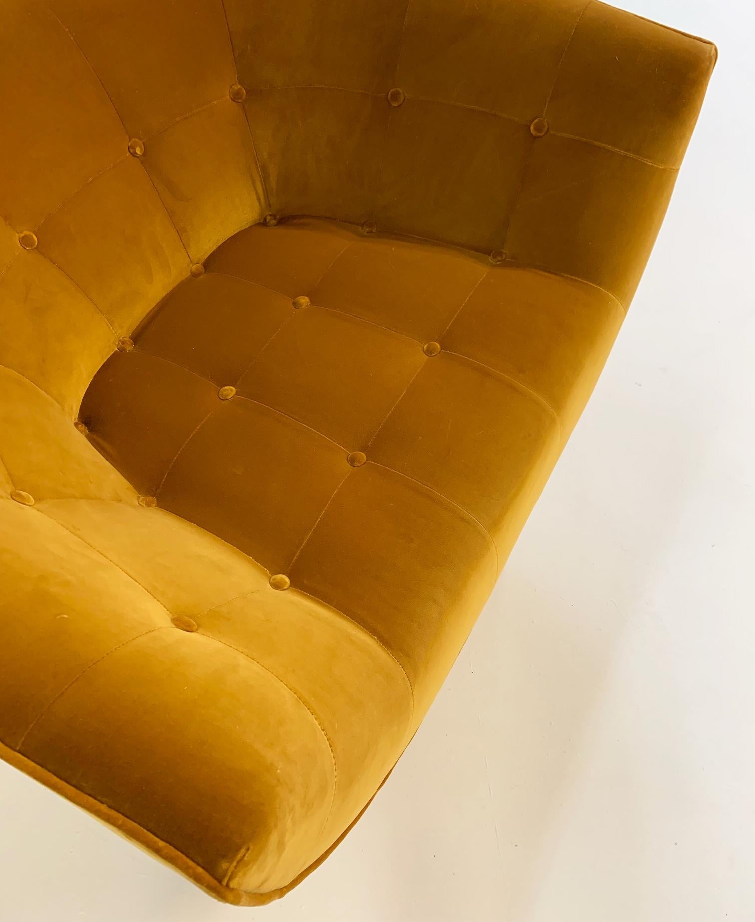 This was was a fun project! We asked our Instagram followers to help with the restoration and design process of this super cool Adrian Pearsall lounge. This lounge swivels 360 degrees! It's supremely comfortable, and the Loro Piana orangey gold