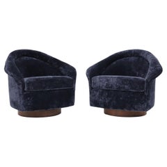 Adrian Pearsall Swivel Lounge Chairs in Holly Hunt Navy Velvet