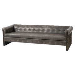 Adrian Pearsall Tufted Leather Sofa with Bronzed Resin over Steel Sides