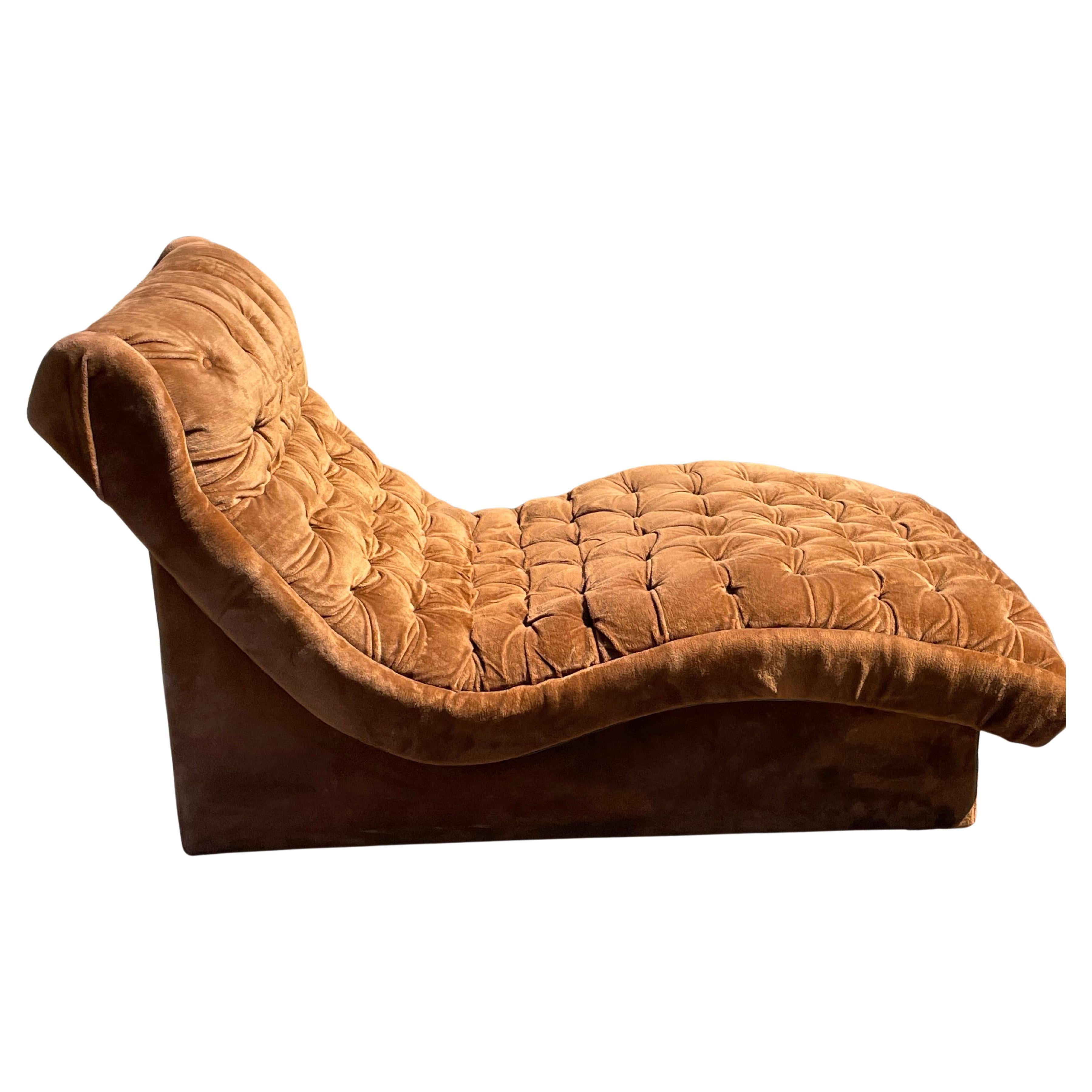 American Adrian Pearsall Tufted Velvet Wave Chaise Lounge Chair