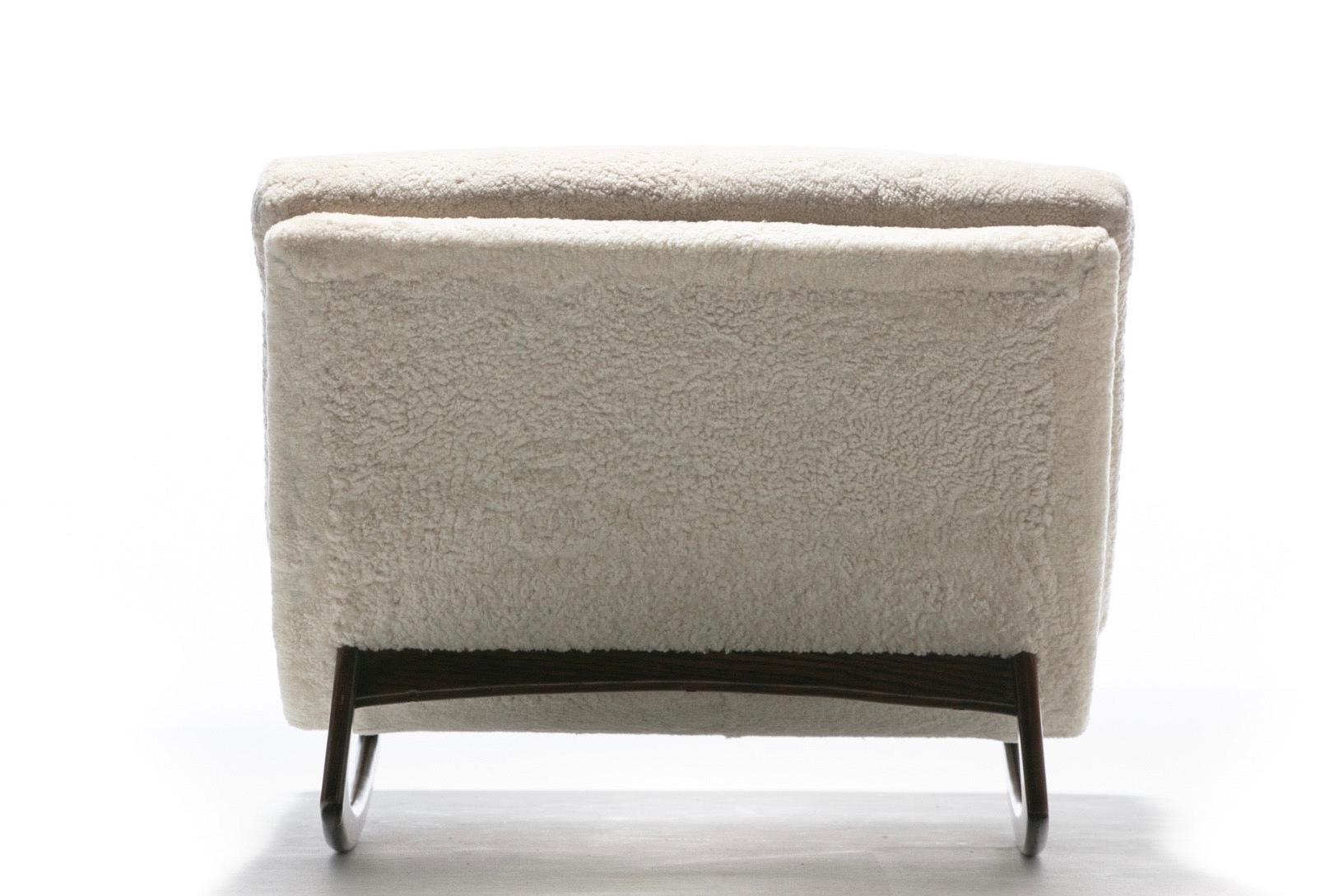 Hide Adrian Pearsall Waive Chaise Rocker Lounge in Ivory Shearling with Walnut Legs