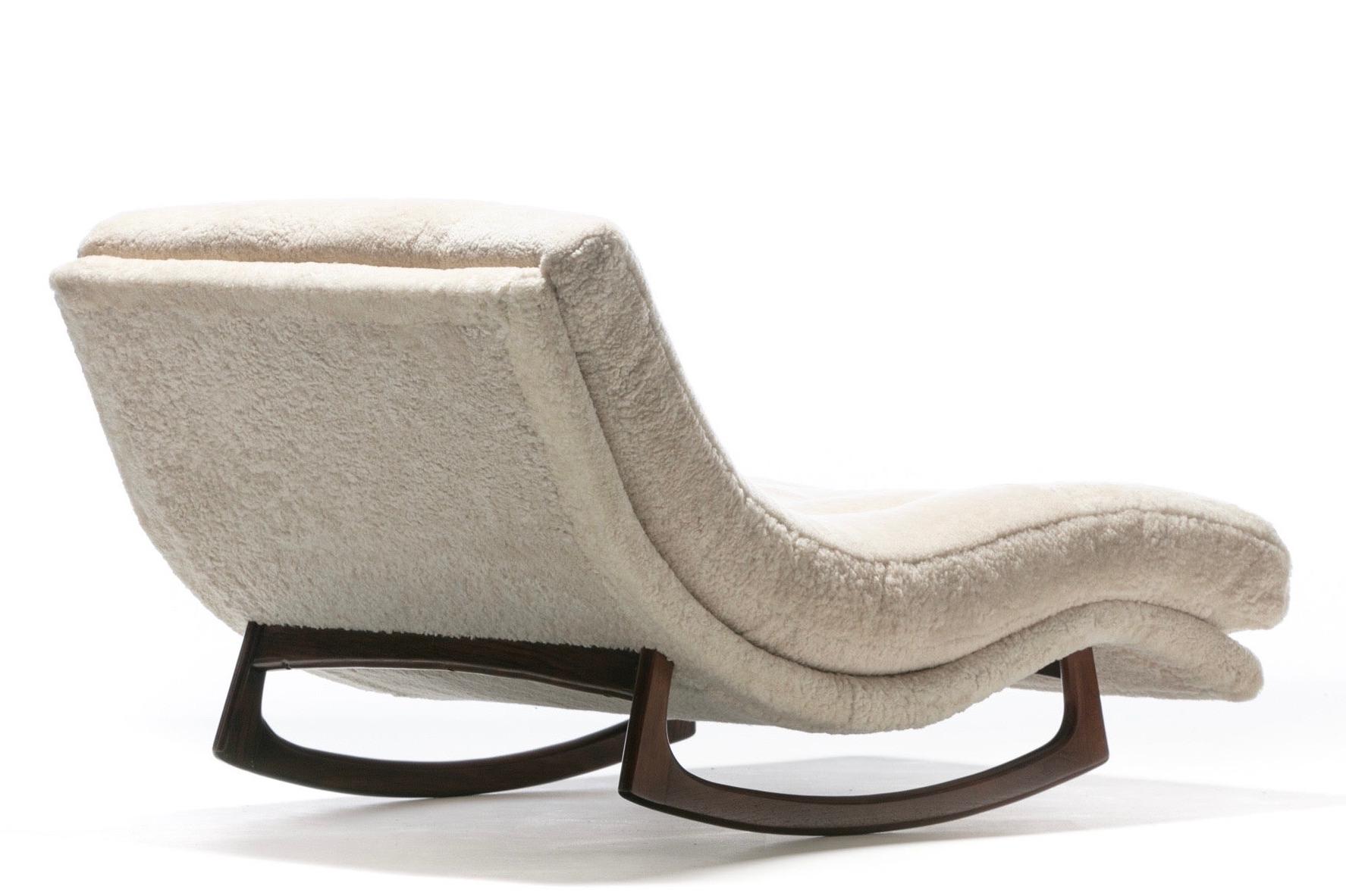Adrian Pearsall Waive Chaise Rocker Lounge in Ivory Shearling with Walnut Legs 1