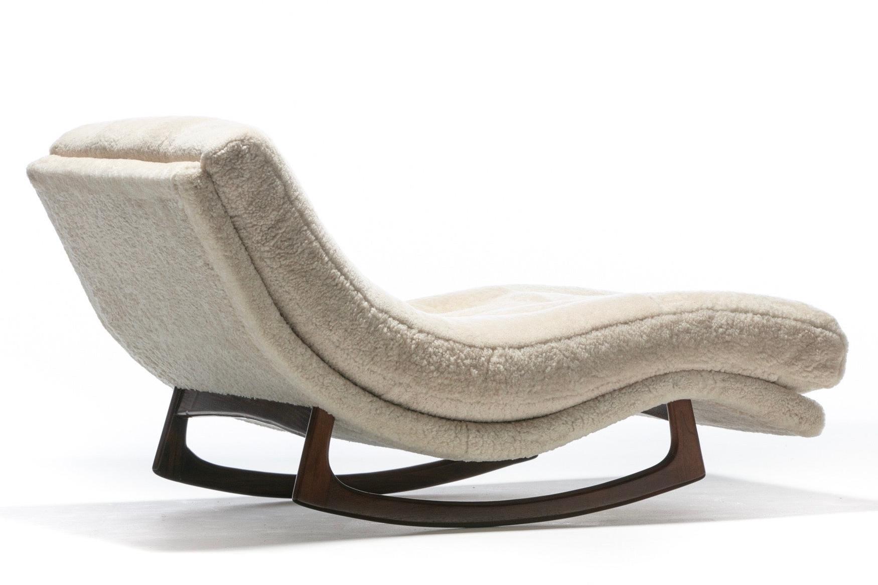 Adrian Pearsall Waive Chaise Rocker Lounge in Ivory Shearling with Walnut Legs 2