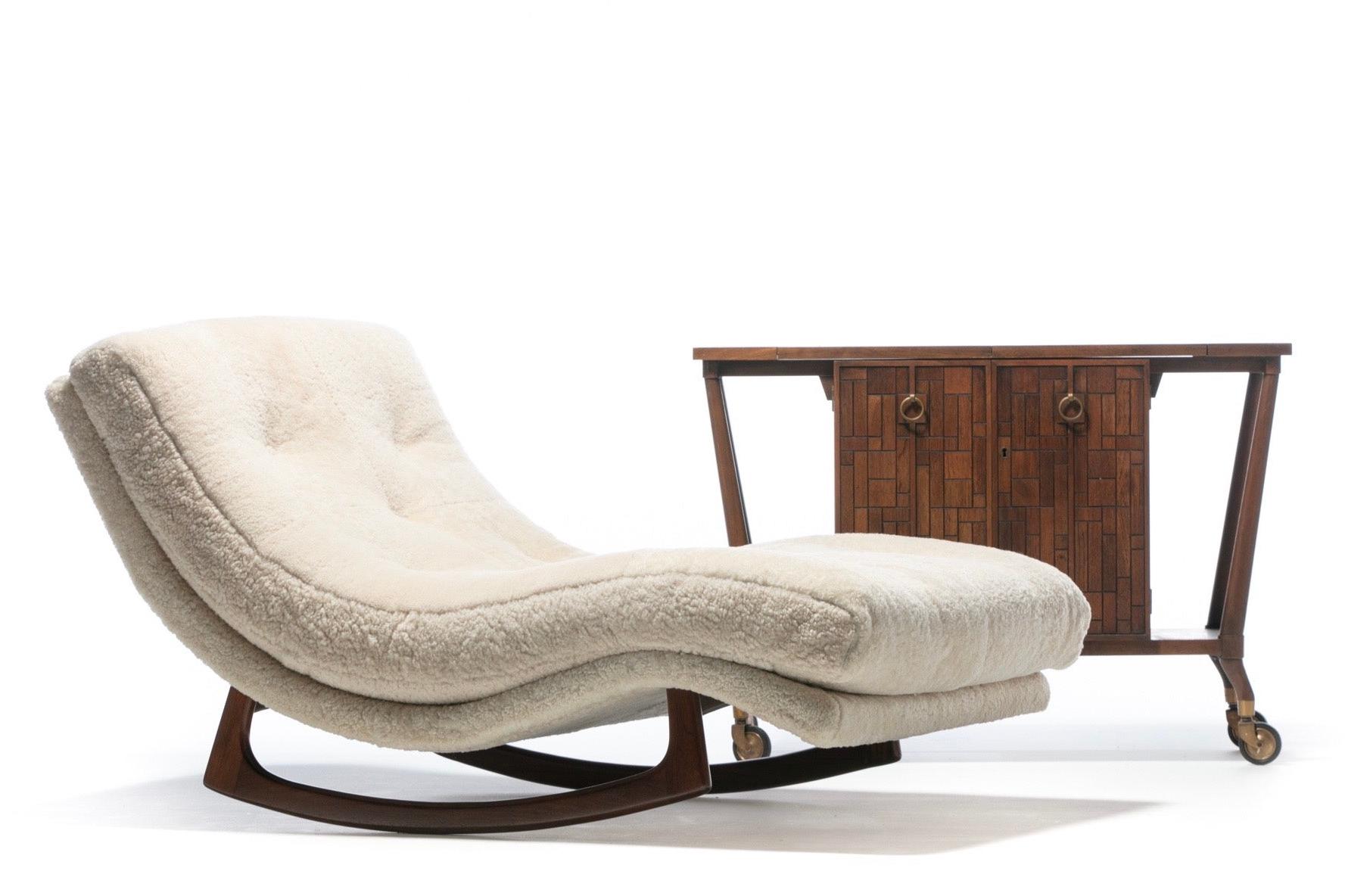 Adrian Pearsall Waive Chaise Rocker Lounge in Ivory Shearling with Walnut Legs 8