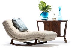 Adrian Pearsall Waive Chaise Rocker Lounge in Ivory Shearling with Walnut Legs