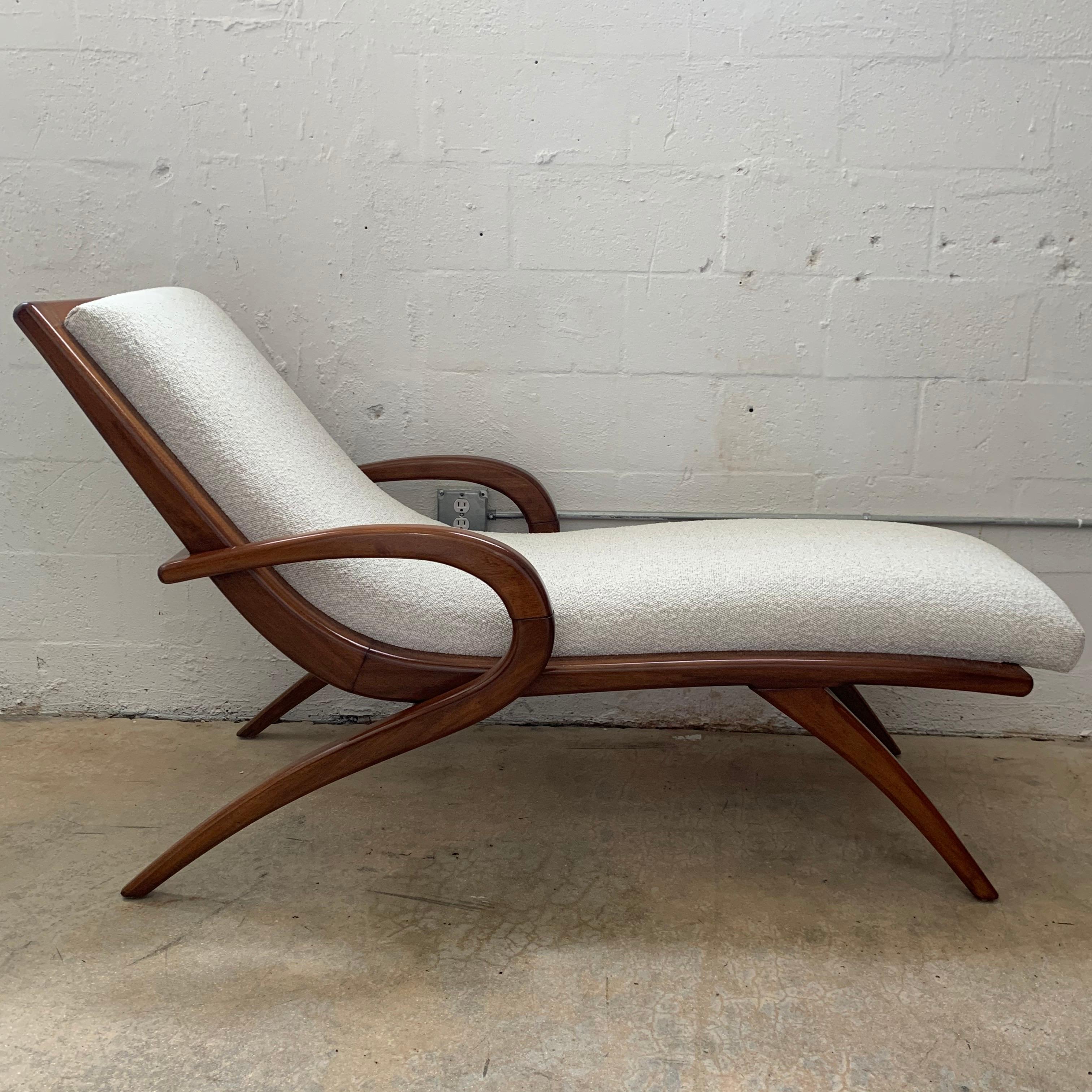 Polished Adrian Pearsall Walnut and Boucle Wave Chaise Lounge, USA, 1960s