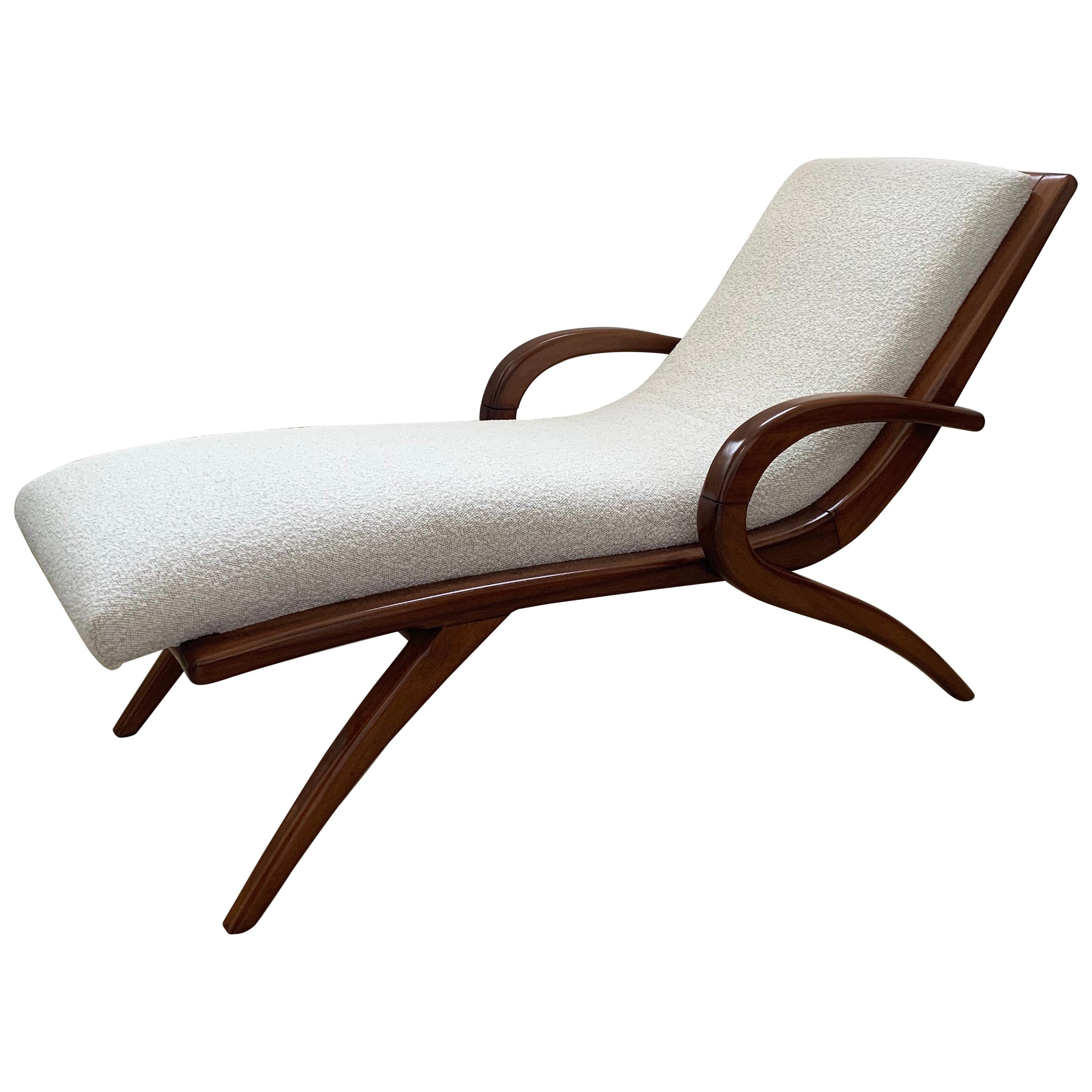 Adrian Pearsall Walnut and Boucle Wave Chaise Lounge, USA, 1960s