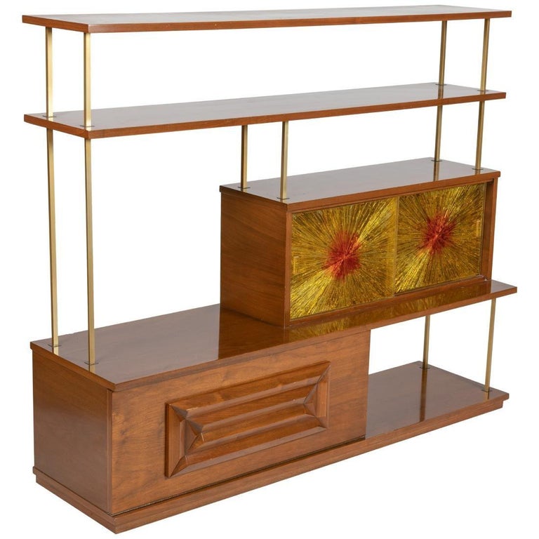Adrian Pearsall Walnut and Brass Brutalist MidCentury Modern Etagere
